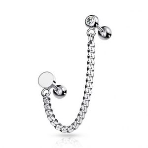 Double Cartilage Ear Piercing with Chain and Circle Charms