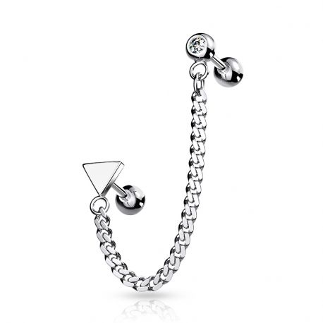 Double Cartilage Ear Piercing with Chain and Triangle Charms