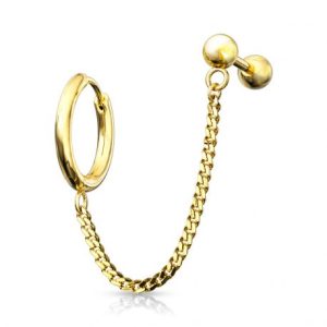 Gold Barbell Chain Ear Cartilage Double Piercing
