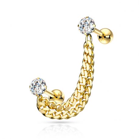 Gold Chain Double Cartilage Ear Piercing