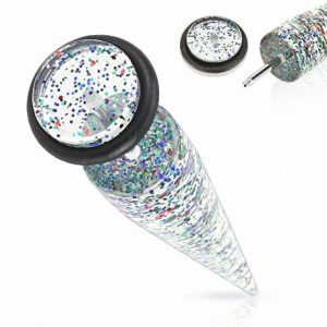 Turquoise rhinestone surgical steel tunnel piercing