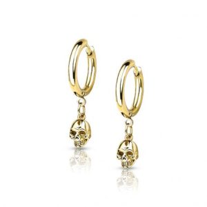 Golden hoop earrings with skull pendant