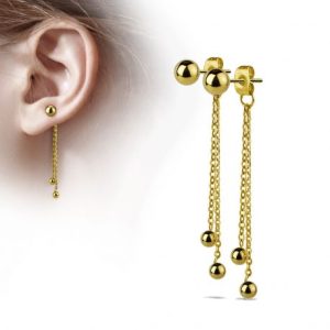Pair of golden ball and chain earlobe earrings