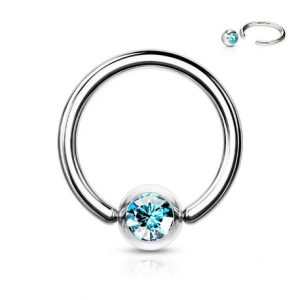Piercing anneau captif en strass turquoise