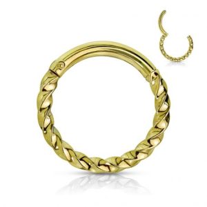 Twisted golden steel ear ring piercing