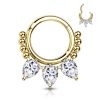 Gold Plated Pearl and Teardrop Steel Segment Ear Piercing Ring
