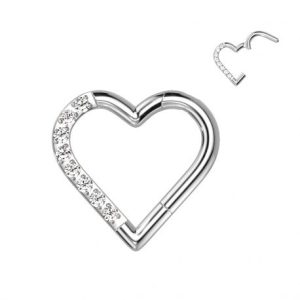 G23 Titane anneau de piercing d'oreille avec segment de coeur pavé