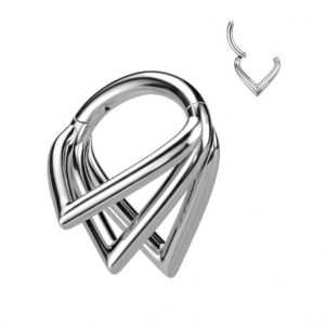 G23 Titanium Triple Chevron Silver Segment Ear Piercing Ring