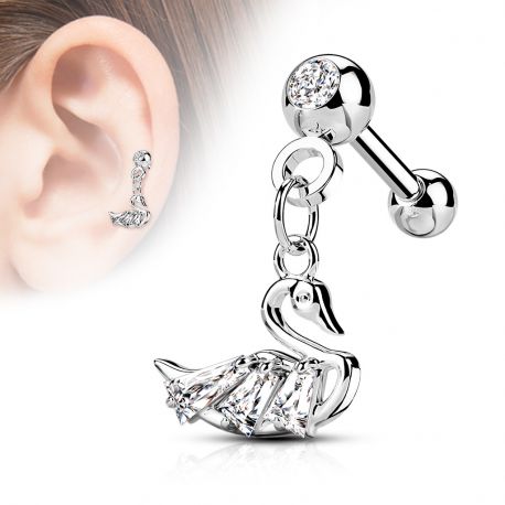 Piercing all'orecchio a cartilagine con pendente a forma di cigno