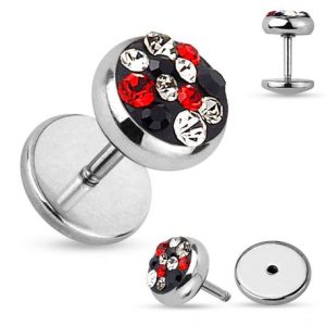 Black and red crystal faux plug piercing