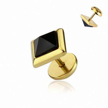 Black Gem Pyramid Gold Fake Ear Plug Piercing