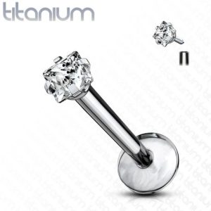 Square gem Monroe Labret piercing in G23 titanium