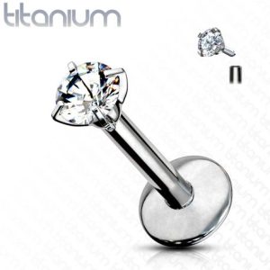 Round gem Monroe Labret piercing in G23 titanium