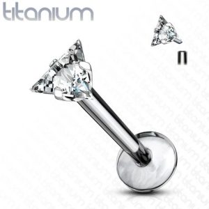Triangle gem Monroe Labret piercing in G23 titanium