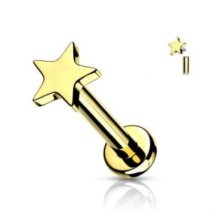 Golden star titanium labret ear piercing