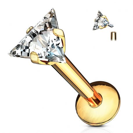 Gold stone triangle internal screw labret piercing