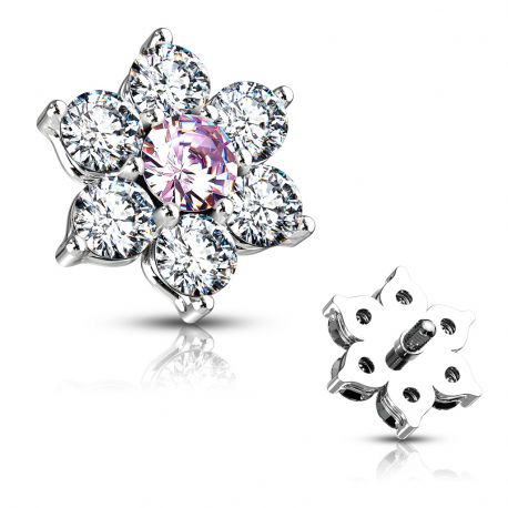 Microdermal Flower with 7 White Rose Zircons