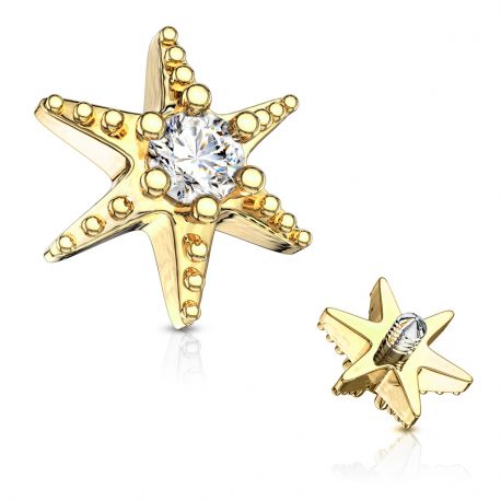Gold plated decorated star microdermal piercing with rhinestones