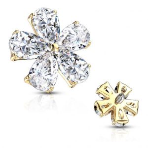 Gold plated flower with five pear-shaped stone microdermal piercing