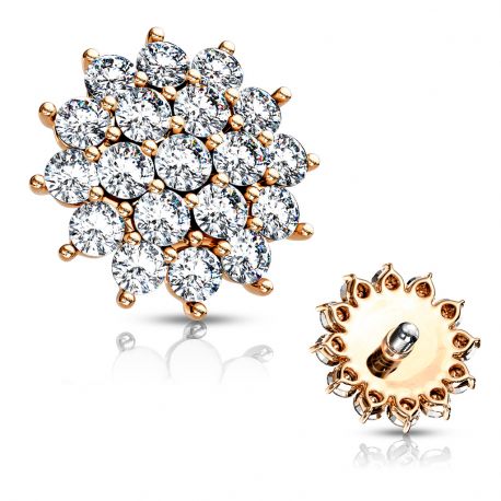 Gold plated Rose sun microdermal piercing with rhinestone pave