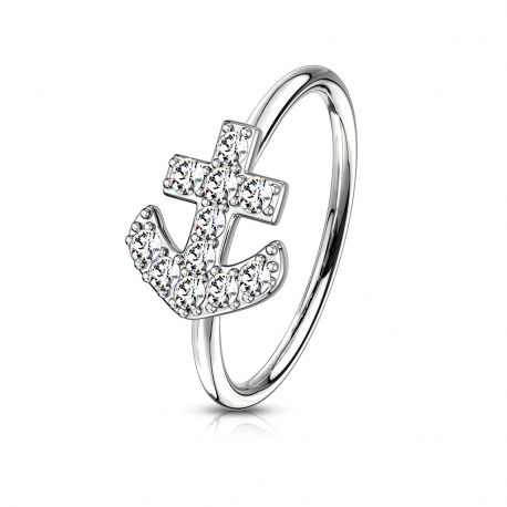 Anchor nose ring paved with rhinestones