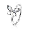 Silver butterfly nose hoop piercing with strass