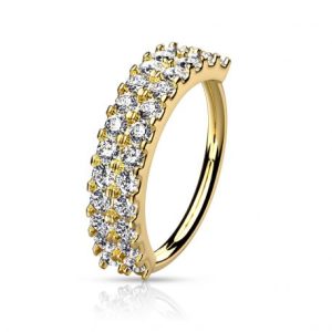 Gold Plated Double Line Rhinestone Foldable Nose Ring
