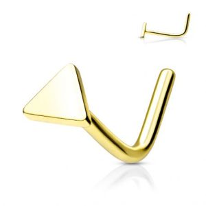 Nose piercing L-shaped bar gold-plated steel triangle