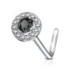 L-Shaped Nose Piercing with Round Black Gemstone