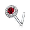 L-Shaped Nose Piercing with Round Red Gemstone