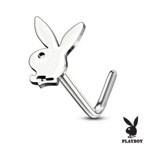 Silver Playboy Bunny L-Shaped Nose Piercing