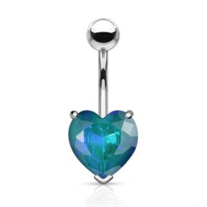 Turquoise aurora borealis crystal heart belly button piercing