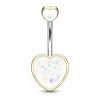 Golden opalescent heart-shaped belly button piercing with white stone