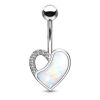White luminescent stone heart belly button piercing