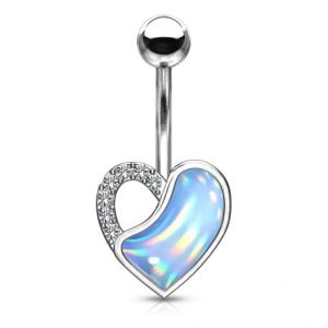 Turquoise luminescent stone heart belly button piercing