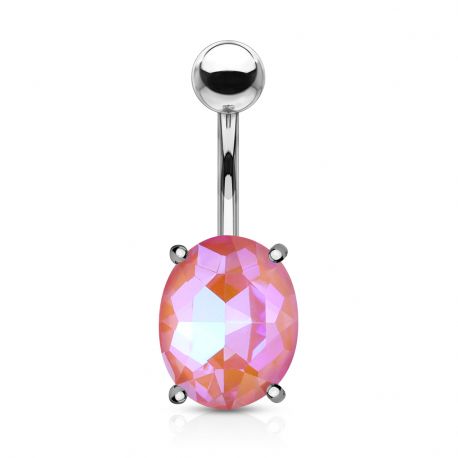 Rose Oval Crystal Belly Button Piercing