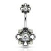 Double Filigree White Flower Belly Button Ring