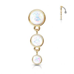 White opalescent triple golden inverted belly button piercing