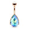 Rose Gold Plated Aurora Borealis Turquoise Drop Belly Button Piercing