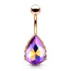 Rose Gold Plated Aurora Borealis Violet Drop Belly Button Piercing
