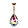 Rose Gold Plated Aurora Borealis Stained Glass Drop Belly Button Piercing