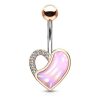 Rose luminescent stone heart belly button piercing with pink