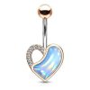 Rose luminescent stone heart belly button piercing with turquoise
