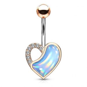 Rose luminescent stone heart belly button piercing with turquoise