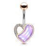 Rose luminescent stone heart belly button piercing with violet