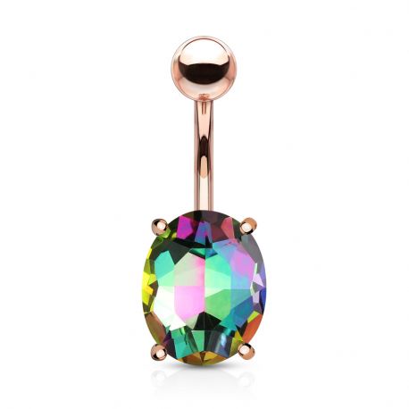 Rose Oval Multicolored Crystal Belly Button Piercing
