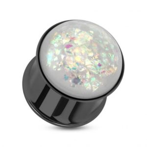 Black Steel Glitter Opalescent Piercing Plug