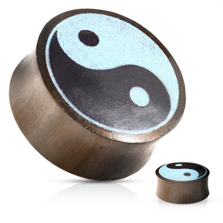 Sono Wood and Turquoise Yin and Yang Ear Plug Piercing