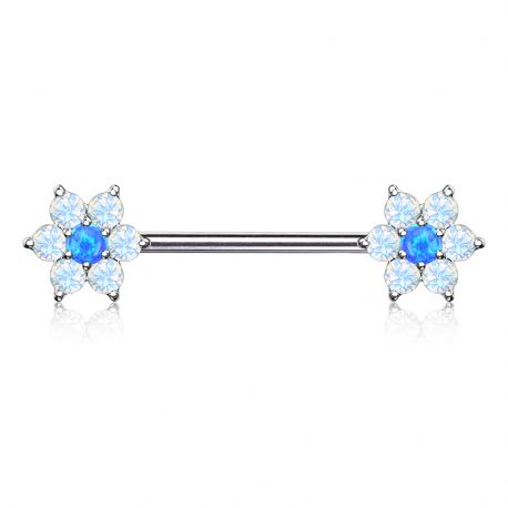 Steel Double Flower Opalite Blue Nipple Piercing
