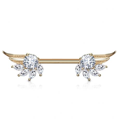 Gold plated Rose angel wings marquise zirconium nipple piercing